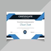 diseño de certificado moderno, educación, diseño de plantilla de certificado de graduación empresarial para todo tipo de empresa, color azul, vector libre