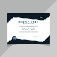 diseño de certificado de reconocimiento, educación, plantilla de certificado de graduación empresarial para todo tipo de empresa, color azul, vector libre