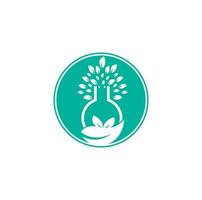 Lab tree logo. Green lab vector logo design. Leaf and Lab Bottle logo