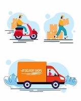 vector graphic design, illustration of online shops . package delivery courier