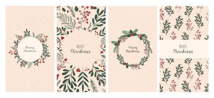 Templates of New Year's vertical posts for social networks. Christmas themes. Templates with winter plants, berries and branches. Vector