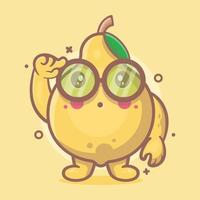 mascota de personaje de fruta de membrillo inteligente con expresión de pensamiento dibujos animados aislados en diseño de estilo plano vector