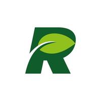 diseño creativo del logotipo del vector del icono de la letra r y de la hoja, plantilla, simple, elegante