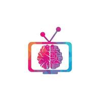 diseño del logotipo de conexión cerebral. plantilla de logotipo de cerebro digital. logotipo de cerebro y tv vector