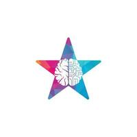 Brain connection star shape concept shape concept logo design. digital brain logo template. vector