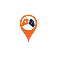 Thunder game map pin shape concept logo design. Game control with lightning icon logo vector