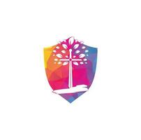 Church logo. Christian church cross praying tree logo. Christian Sword Church Cross logo design. vector