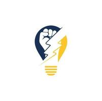 Fist Thunder bulb shape concept Logo. Hand hold thunder logo design vector