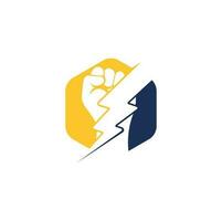 Fist Thunder Power Logo Design. Hand hold thunder logo design. vector