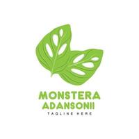 logotipo de hoja de monstera adansonii, vector de planta verde, vector de árbol, ilustración de hoja rara