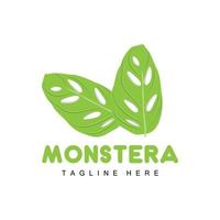 logotipo de hoja de monstera adansonii, vector de planta verde, vector de árbol, ilustración de hoja rara