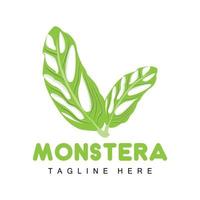 logotipo de hoja de monstera adansonii, vector de planta verde, vector de árbol, ilustración de hoja rara