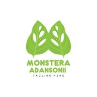 logotipo de hoja de monstera adansonii, vector de planta verde, vector de árbol, ilustración de hoja rara