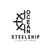 Ship Steering Logo, Ocean Icons Ship Steering Vector With Ocean Waves, Sailboat Anchor And Rope, Company Brand Sailing Design