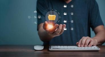 Document Management System ,DMS, online documentation database and process automation to efficiently manage files, knowledge and documentation in enterprise with ERP. Corporate business technology photo