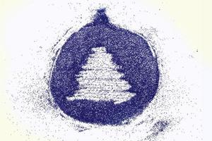 árbol dibujado con los dedos sobre fondo de confeti azul brillante. bola de juguete de navidad.color muy peri del año foto