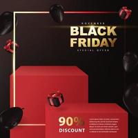 Black friday sale promotion banner layout design with product display table vector