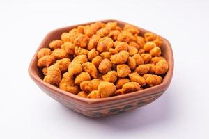 Masala Peanuts are spicy and crunchy snack coated in chickpea flour, Indian snack