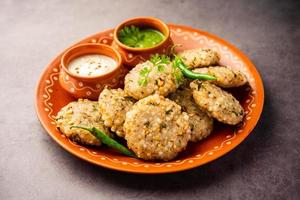 sabudana wada or shabudana vada called in india made from sago and served with chutney photo