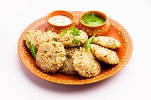 sabudana wada or shabudana vada called in india made from sago and served with chutney photo