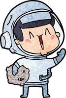 Retro grunge texture cartoon happy astronaut vector