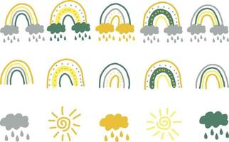 abstract rainbow hand drawn set in boho style. trending colors.doodle vector