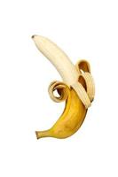 Yellow Bananas peeled skin drop isolated. photo