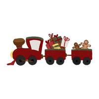 Cute christmas locomotive with gifts vector