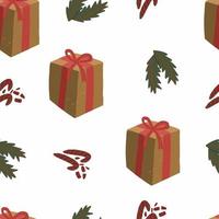 árbol de navidad y regalo de navidad de patrones sin fisuras vector