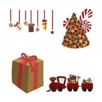 Christmas set - gifts, train, candy cane vector
