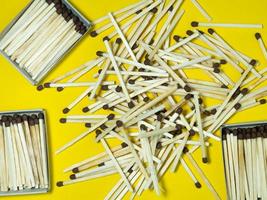 Matchsticks  on a yellow background. Safe handling of fire. Fire dangers. Lots of matches.  household still life