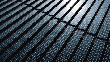 Solar cell panel from aerial view. Photo landscape of a solar farm producing clean energy.