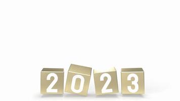 el cubo de oro 2023 para vacaciones o concepto de año nuevo representación 3d foto