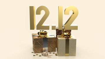 The gold 12.12 and gift box on gold background for shopping day or promotion marketing 3d rendering photo