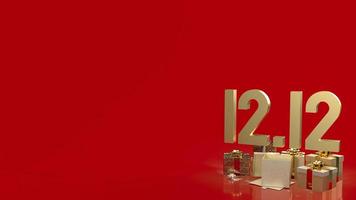 The gold 12.12 and gift box on red background for shopping day or promotion marketing 3d rendering photo