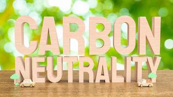 la palabra de neutralidad de carbono de la madera para el concepto ecológico o ecológico de representación 3d foto