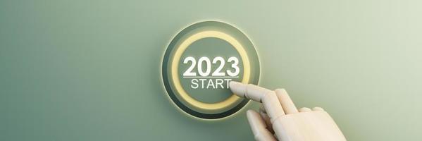 Countdown start new year 2023 with the vision and perspective of planning to achieve goals. concept for the future business and management. in cartoon illustration on pastel background. 3d rendering photo