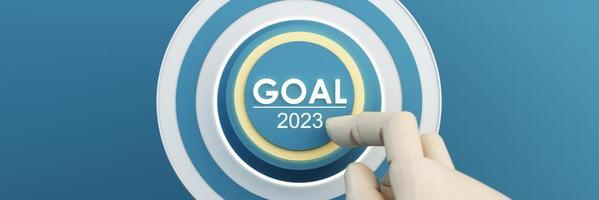 Countdown start new year 2023 with the vision and perspective of planning to achieve goals. concept for the future business and management. in cartoon illustration on pastel background. 3d rendering photo