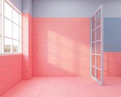 Colorful empty room with decoration on living coral color tile . 3d rendering photo