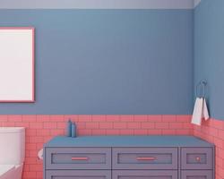 Empty spaces for products on light blue cabinets with decoration on living coral color tile and light blue wall. 3d rendering photo