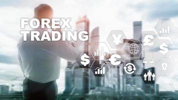 Forex trading currency exchange business finance diagrams dollar euro icons on blurred background photo