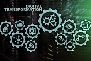 concepto de transformación digital de digitalización de procesos de negocio de tecnología. fondo del centro de datos foto