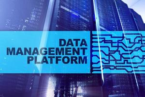 Data management and analysis platform concept on server room background photo