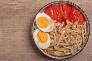 Sauteed Mushrooms with Boiled Eggs and Tomatoes Healthy Food photo