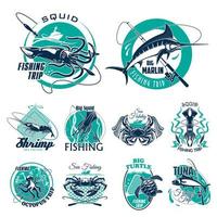 símbolos de peces vectoriales para iconos de viajes de pesca vector