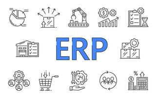 icono de erp, infografía de planificación de recursos empresariales vector