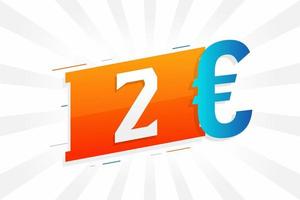Símbolo de texto vectorial de moneda de 2 euros. Vector de stock de dinero de la Unión Europea de 2 euros
