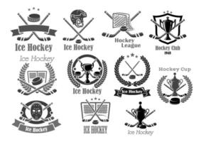 club de hockey sobre hielo o iconos de vector de premio de campeonato