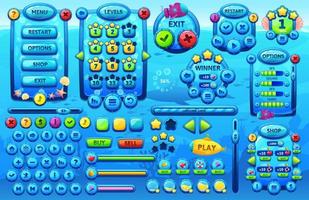 Underwater ocean game interface, cartoon sea GUI vector