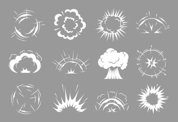 Bomb explosions and comics clouds, boom effect